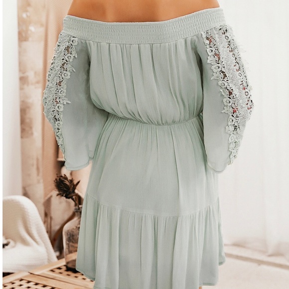 Mint Green Off-Shoulder Dress - Picture 3 of 7